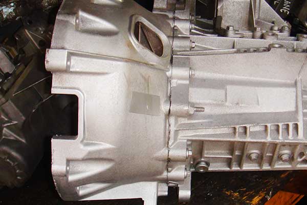 close up side view of a reconditioned vauxhall gearbox