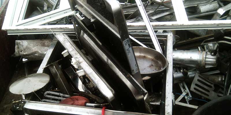 close up of a pile of metal from a kitchen refit all piled ready for collection by howarths