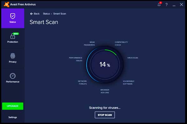 Clean Up And Stop Viruses With The Free Avast Antivirus Software Close up screen dump of avast antivirus software scanning a computer for viruses showing fourteen percent progress
