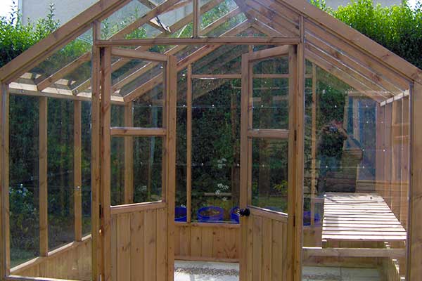 close up internal view of luxurious double greenhouse doors