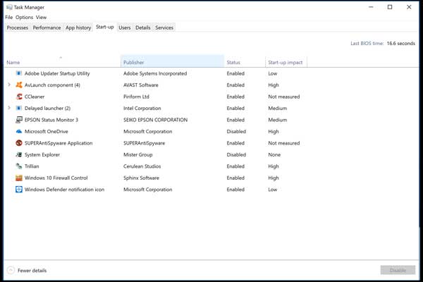 Clean Up Your Computer Systems Start Up Items Close up screen dump of windows start up items showing which is enabled and disabled